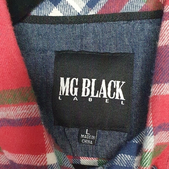 MG BLACK LABEL Plaid Button down Shirt Red Men's Size L - Picture 6 of 8